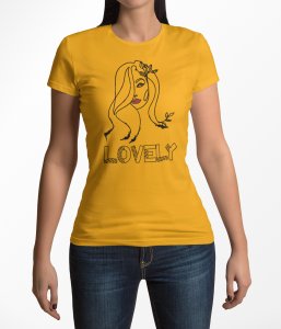 Lovely - Line Art for Female - Half Sleeves T-shirt