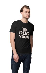 Dog Yoga - printed stylish Black cotton tshirt- tshirts for men