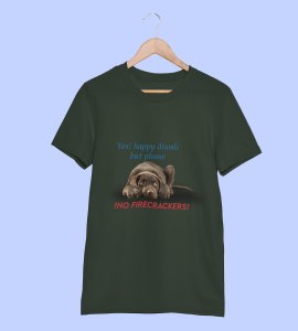 No harm to animal, diwali themed unisex round neck blended green t-shirt specially for diwali festival