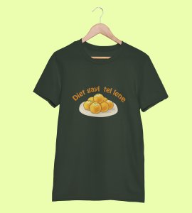 Laddoo printed diwali themed unisex round neck blended green t-shirt specially for diwali festival