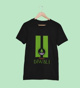 Go green diwali printed diwali themed unisex round neck blended black t-shirt specially for diwali festival