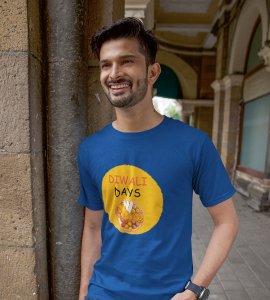 Diwali days printed diwali themed unisex round neck blended blue t-shirt specially for diwali festival