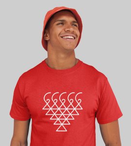 Saraswati yantra printed diwali themed unisex round neck blended red t-shirt specially for diwali festival