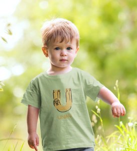 Ugly Unau, Boys Cotton Text Print tshirt (olive) 