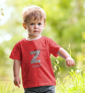 Zigzag Zebra,Boys Round Neck Printed Blended Cotton tshirt (red)
