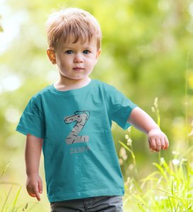 Zigzag Zebra,Boys Round Neck Printed Blended Cotton tshirt (teal)
