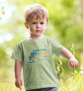 Basketballer Dino, Printed Cotton T-shirt (olive green) for Boys
