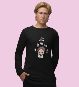 Cute Itadori Printed Cotton Black Full Sleeves Tshirt For Mens and Boys