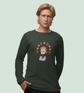 Nine Faced Itadori Cotton Green Printed Full Sleeves Tshirt For Mens and Boys