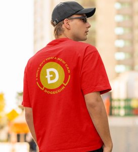 Dogecoin Promise Wings Red Round Neck Cotton Half Sleeved Men's T Shirt with Printed Graphics