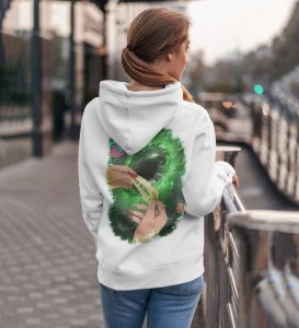 Nature Is High Celebrate Life with Style and Good Vibes White Cotton Printed Hoodie For Women