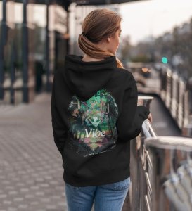 High Spirits and Good Vibes Join the Green Revolution Black Cotton Printed Hoodie For Women