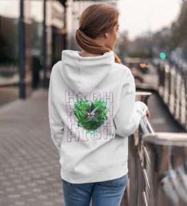 Feel Good, Look Great  High Spirits White Cotton Printed Hoodies For Women