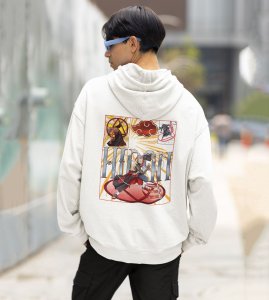 The Cursed Warrior with a Bloodthirsty Legacy Printed White Cotton Hoodie For Men