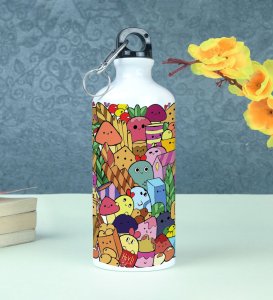 Fun and Colorful Sweets Snacks Cartoon Doodles Printed Aluminium Water Bottle 600ml