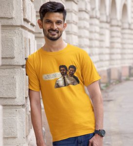 Friendship Anthem Yellow Round Neck Cotton Half Sleeved Men T Shirt with Printed Graphics