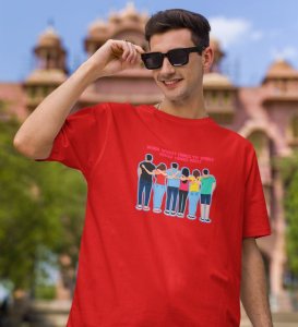 Squad Comes First Red Round Neck Cotton Half Sleeved Men T Shirt with Printed Graphics