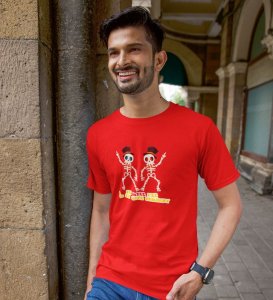 Don't Worry Red Round Neck Cotton Half Sleeved Men T-Shirt with Printed Graphics