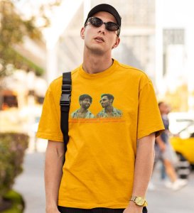 Only for Friend Yellow Round Neck Cotton Half Sleeved Men T-Shirt with Printed Graphics