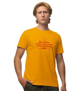 Love For Yoga Yellow Round Neck Cotton Half Sleeved Men T-Shirt with Printed Graphics