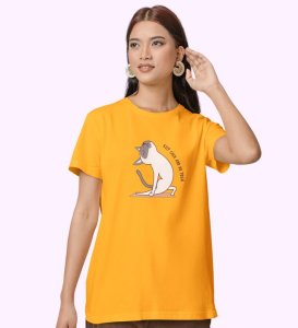 Keep Calm And Do Yoga Yellow Round Neck Cotton Half Sleeved Women T-Shirt with Printed Graphics