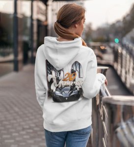 Italian Elegance Meets Raw Power Luxury Supercar Printed White Hoodie for Women