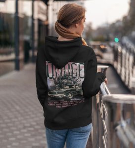 Power Born to Conquer the Streets Iconic Performance Car Printed Black Hoodie for Women