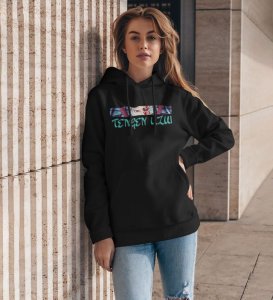 Fearless Eyes Warriors Spirit Cotton Black Hoodie for Women