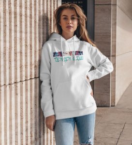 Fearless Eyes Warriors Spirit Cotton White Hoodie for Women